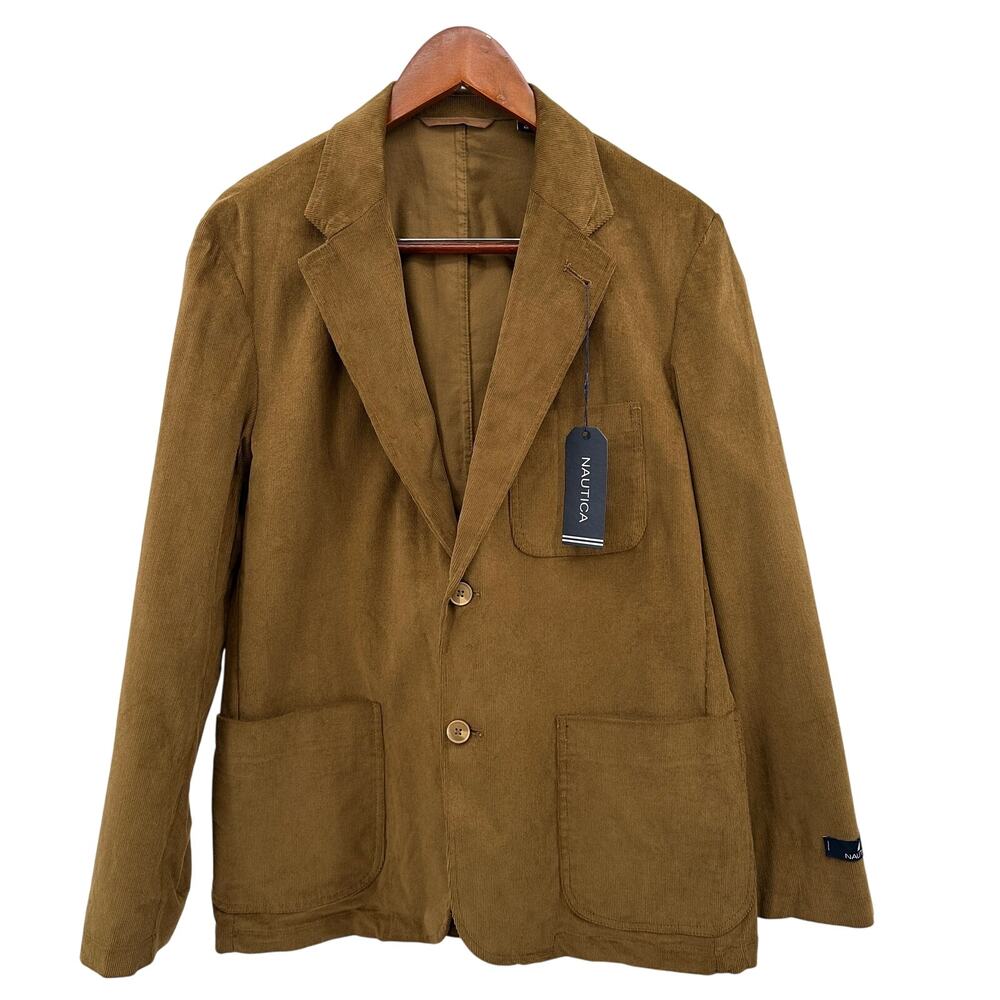Nautica Corduroy Blazer Men M Brown Sport Coat Classic Fit Stretch Button Jacket